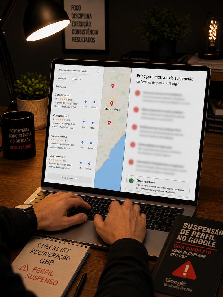 Análise estruturada das diretrizes de qualidade do Google Meu Negócio para auditoria de perfil suspenso.